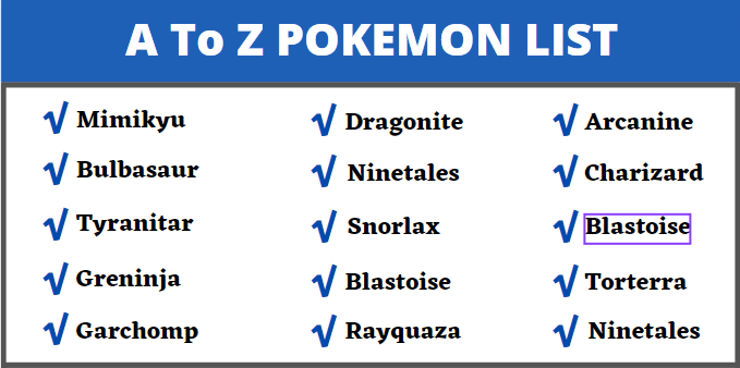 A To Z Pokemon List