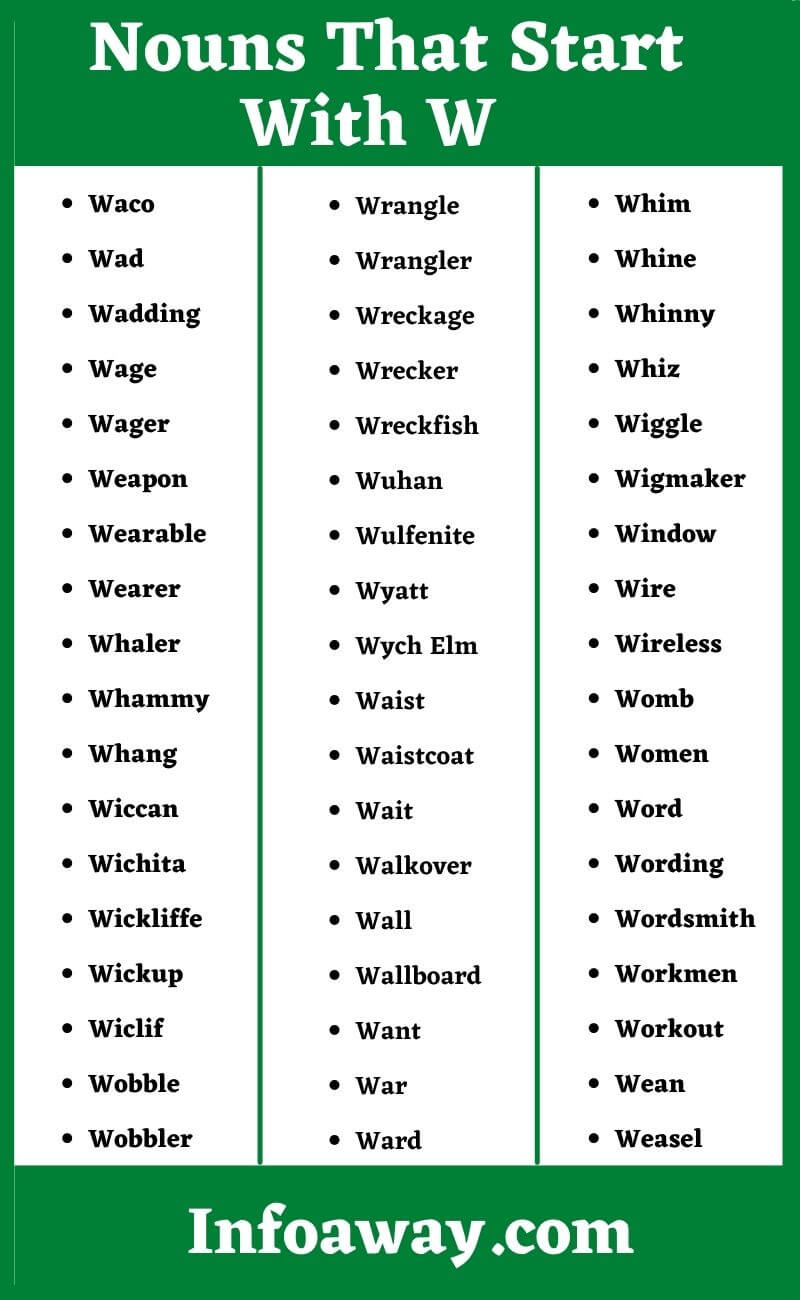 List Of Nouns That Start With W Nouns With W